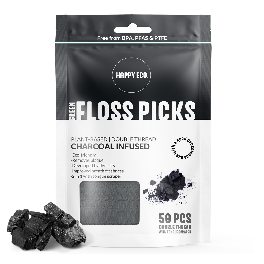 Floss Pick - Tongue Scraper - Charcoal